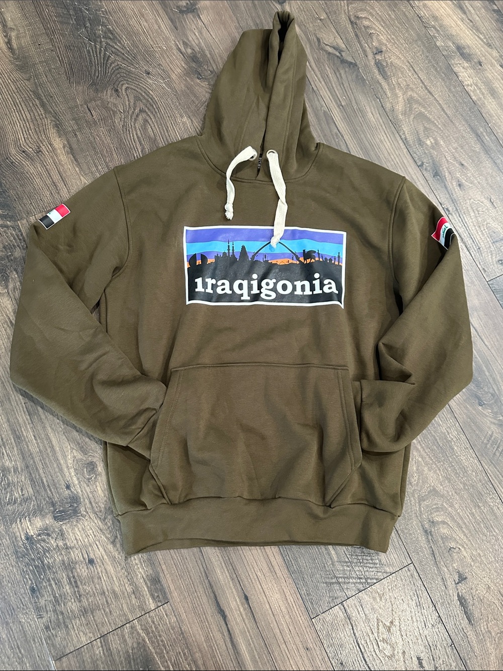 New 1RAQIGONIA parody custom hoodie Army green Size XXLarge